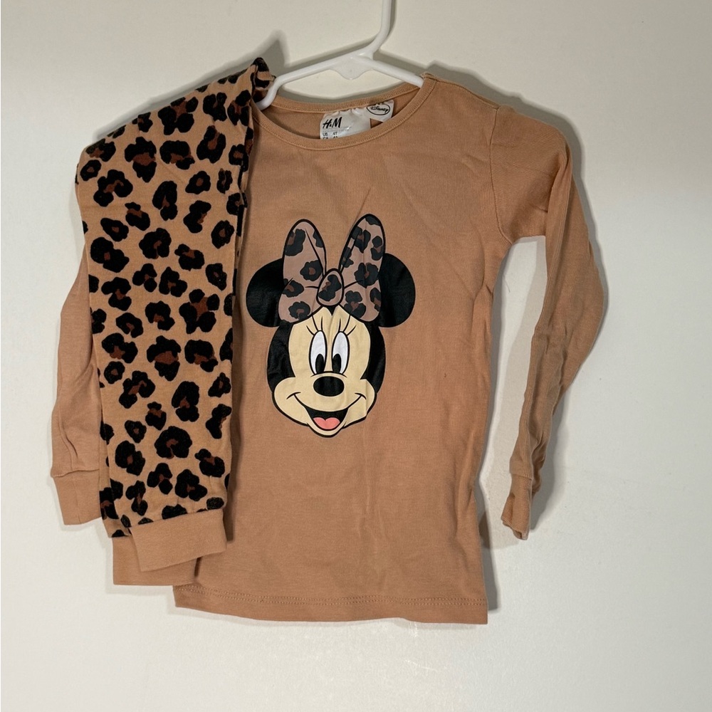 H&M Kids Brown Minnie Mouse Long Sleeve Shirt & Leopard Pants